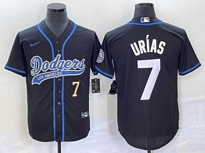 Mens Los Angeles Dodgers #7 Julio Urias Number Black With Patch Cool Base Stitched Baseball Jersey